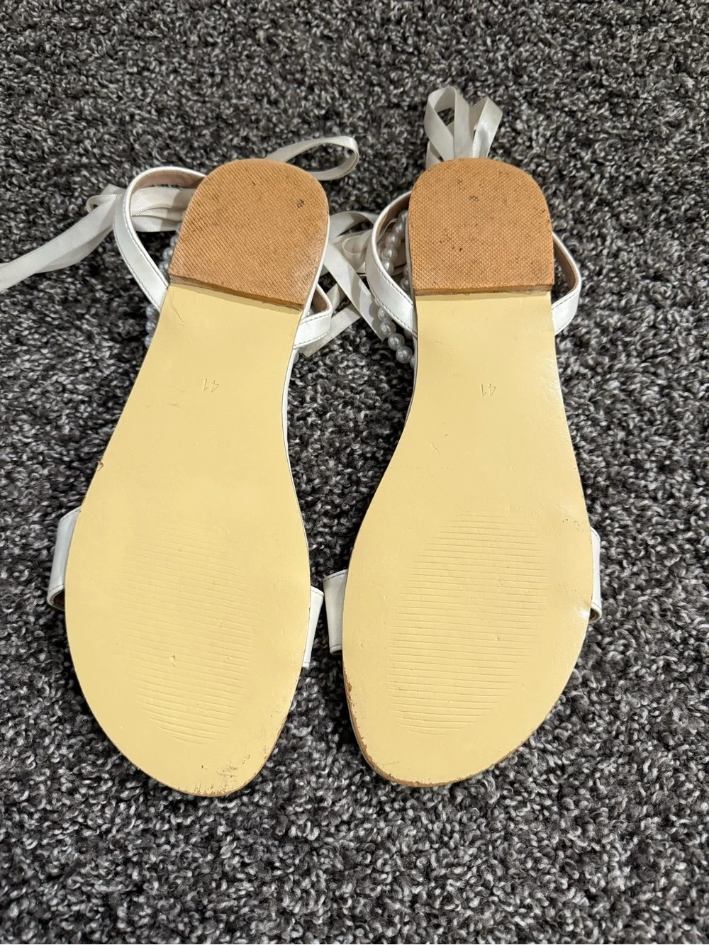 Pearl Ankle Strap Open-Toe Sandals in Ivory